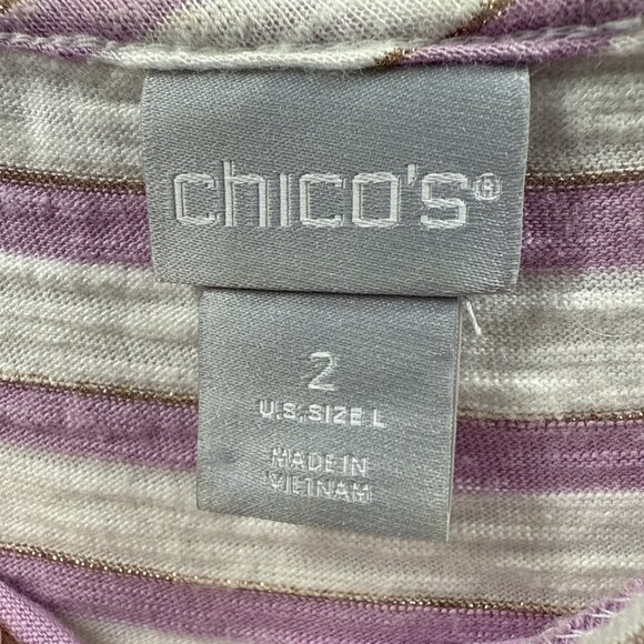 Chicos Women's Top Size Large Purple White Stripe Pullover Short Sleeve Boxy - Picture 2 of 5